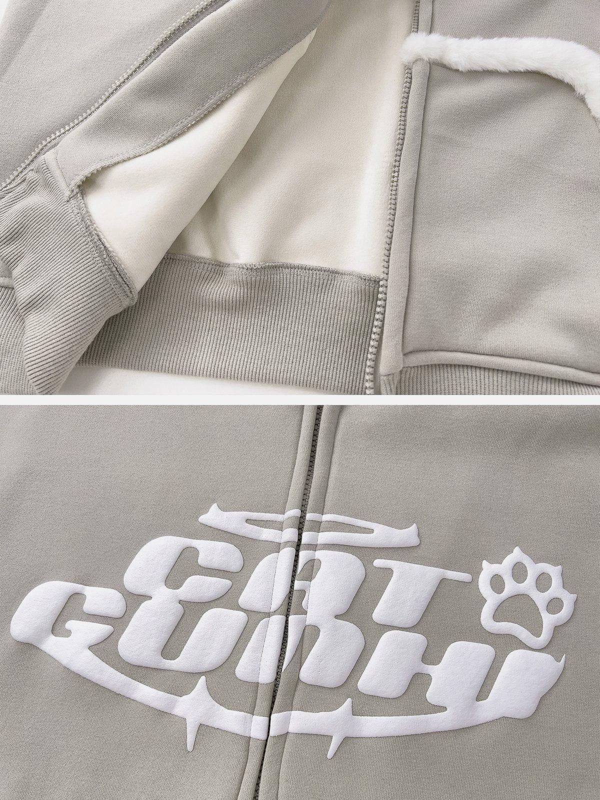 1984® - Letter Print Plush Pocket Zip Hoodie - 1984brand