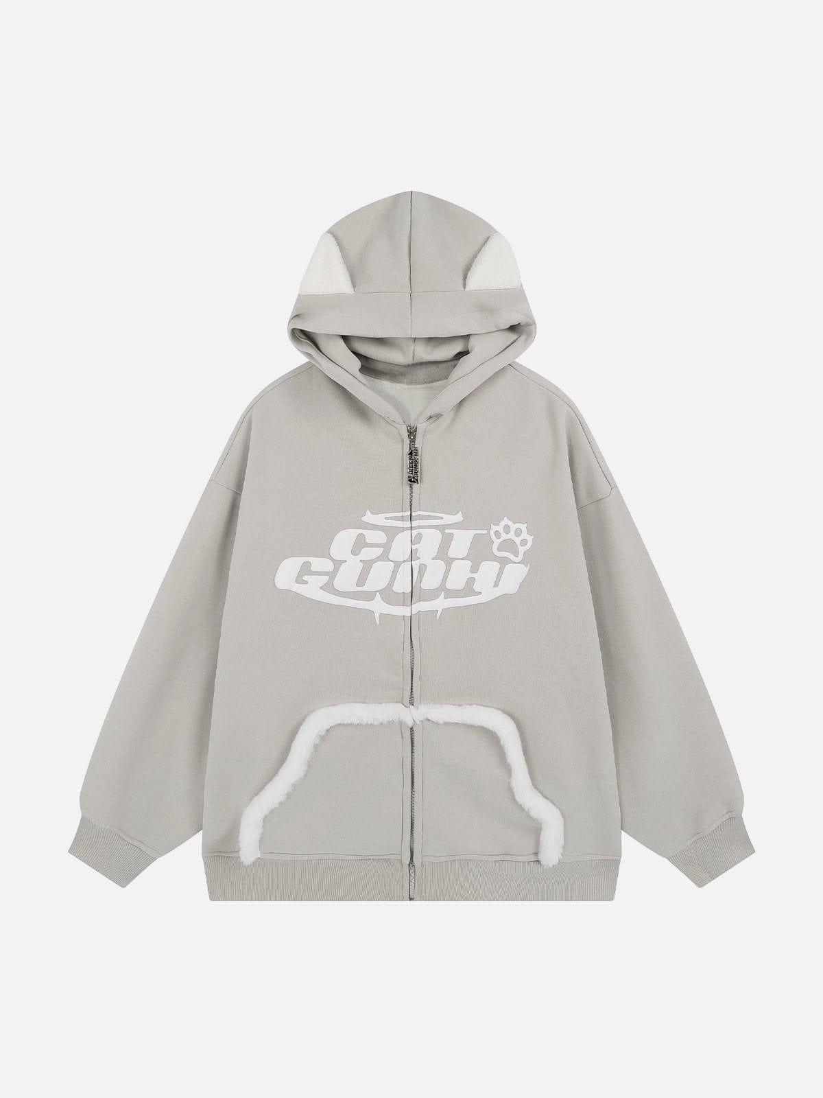 1984® - Letter Print Plush Pocket Zip Hoodie - 1984brand