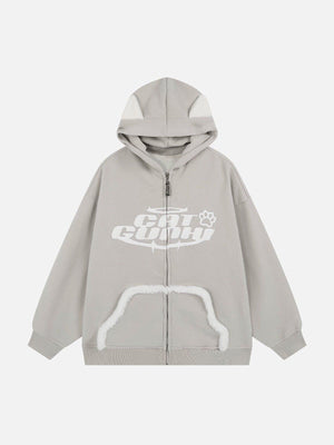 1984® - Letter Print Plush Pocket Zip Hoodie - 1984brand