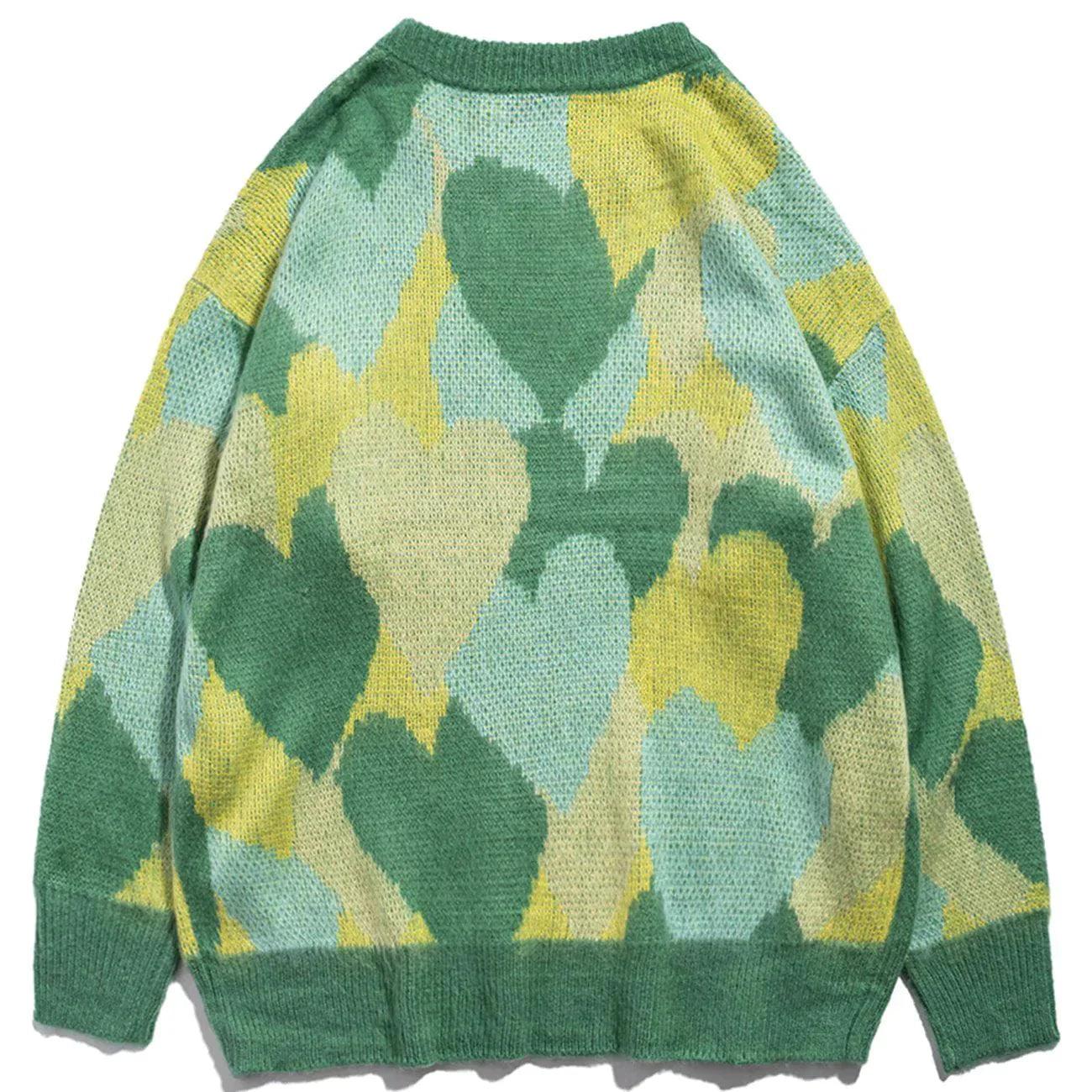 1984® - Love Embroidery Contrast Color Full-print Knit Sweater - 1984brand