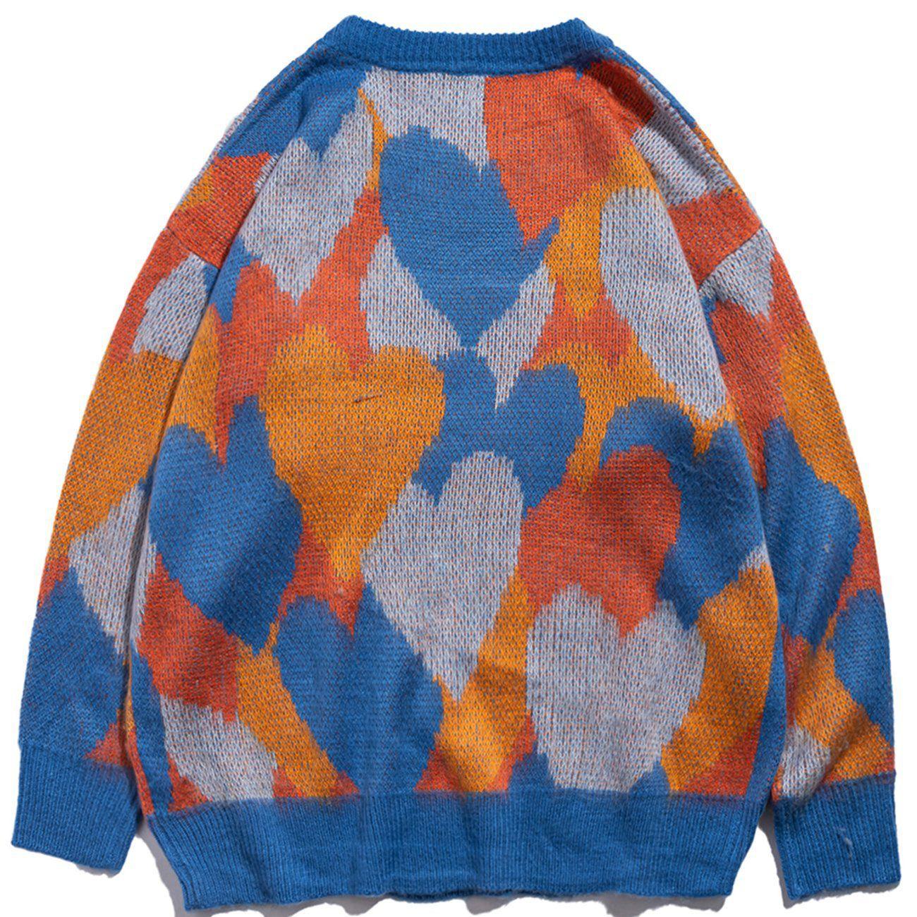 1984® - Love Embroidery Contrast Color Full-print Knit Sweater - 1984brand