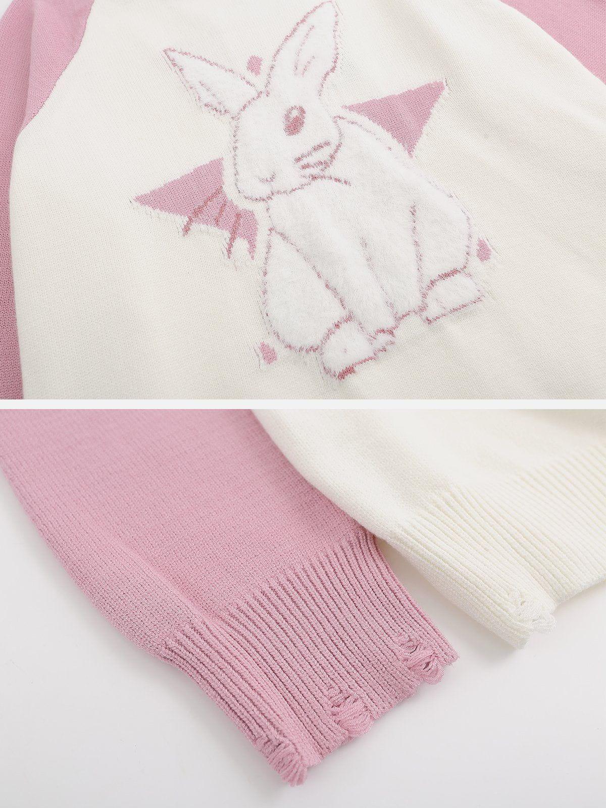 1984® - Plush Bunny Jacquard Frayed Knit Sweater - 1984brand