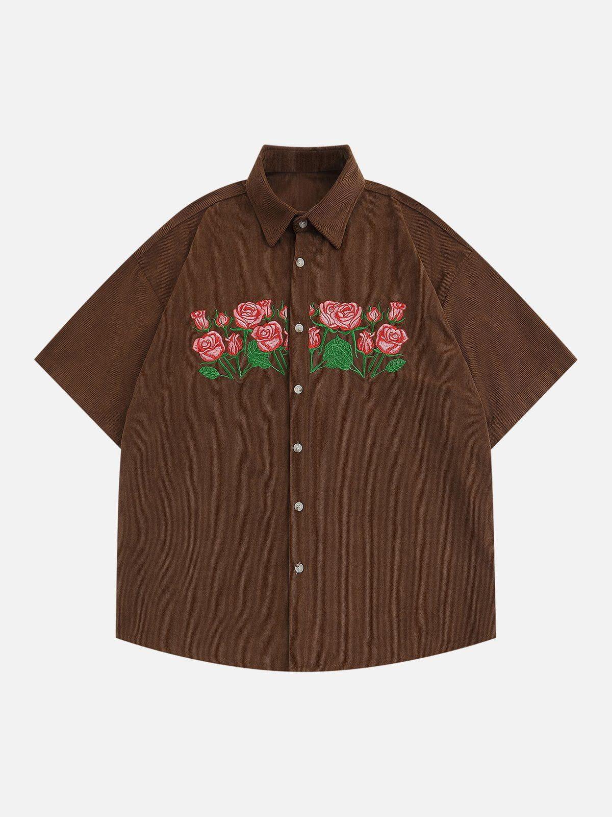 1984® - Rose Embroidered Corduroy Short Sleeve Shirts - 1984brand