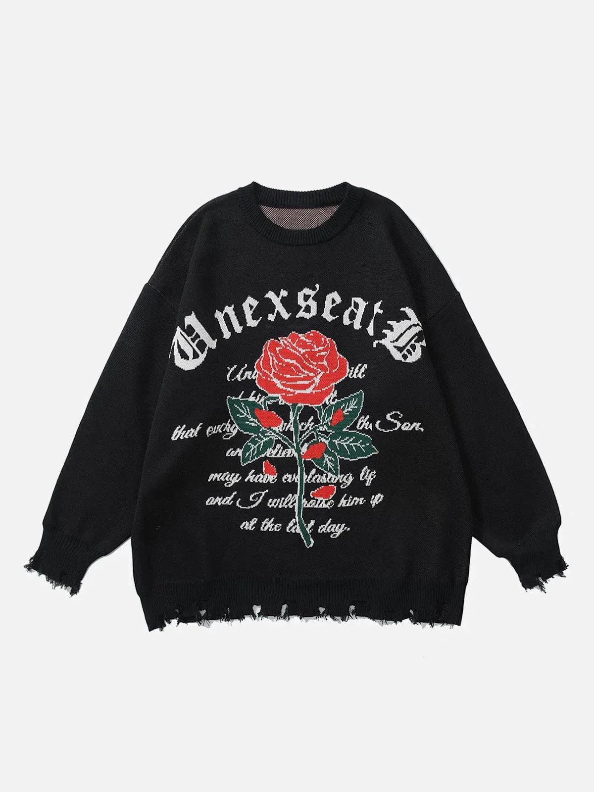 1984® - Rose Embroidered Raw Edge Sweater - 1984brand