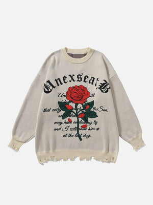 1984® - Rose Embroidered Raw Edge Sweater - 1984brand