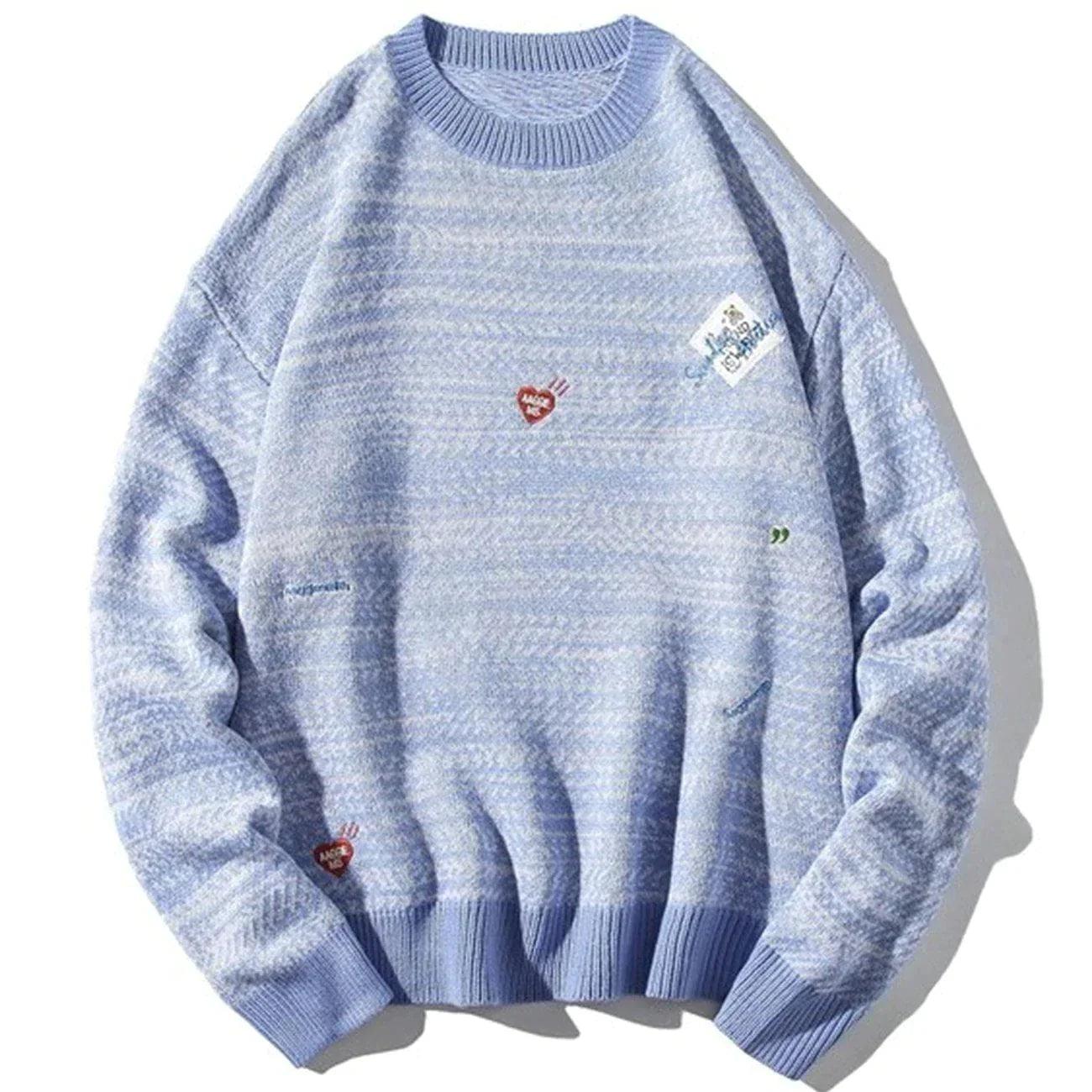 1984® - Simple Embroidered Striped Knit Sweater - 1984brand