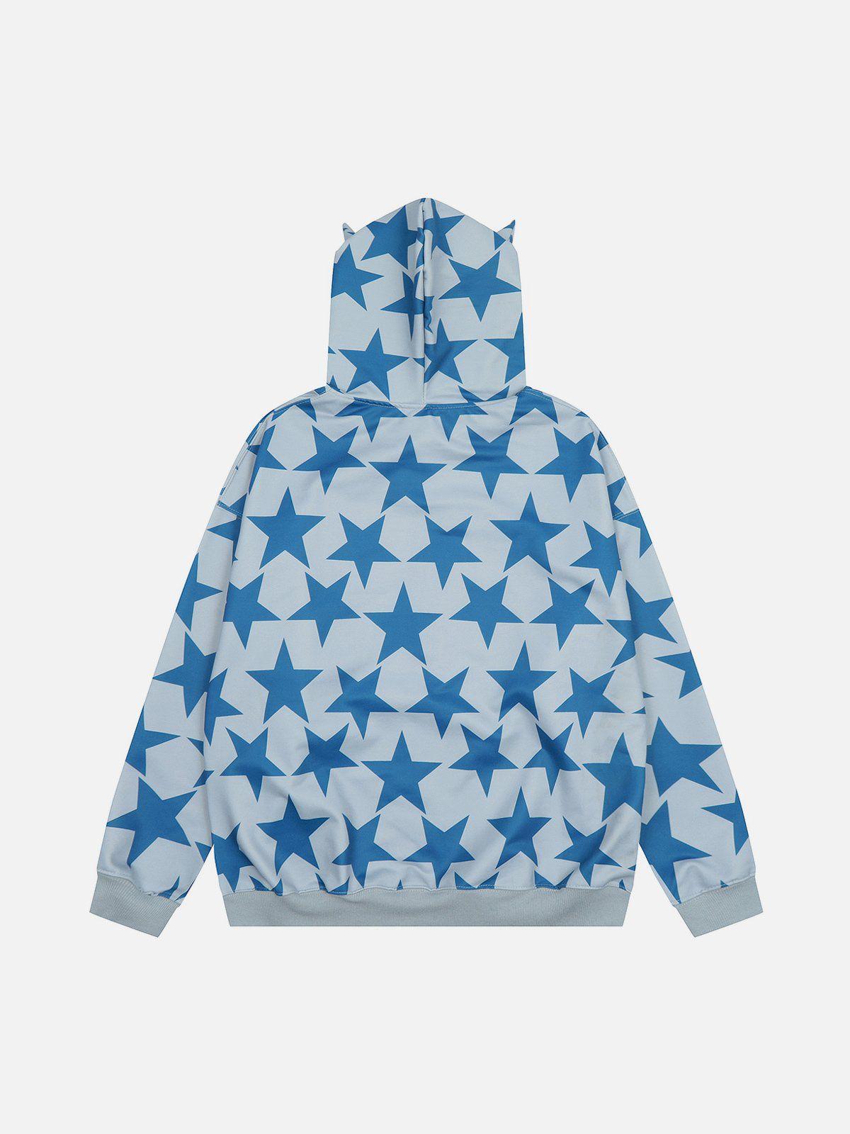 1984® - Stars Print Devil Horns Zipper Hoodie - 1984brand