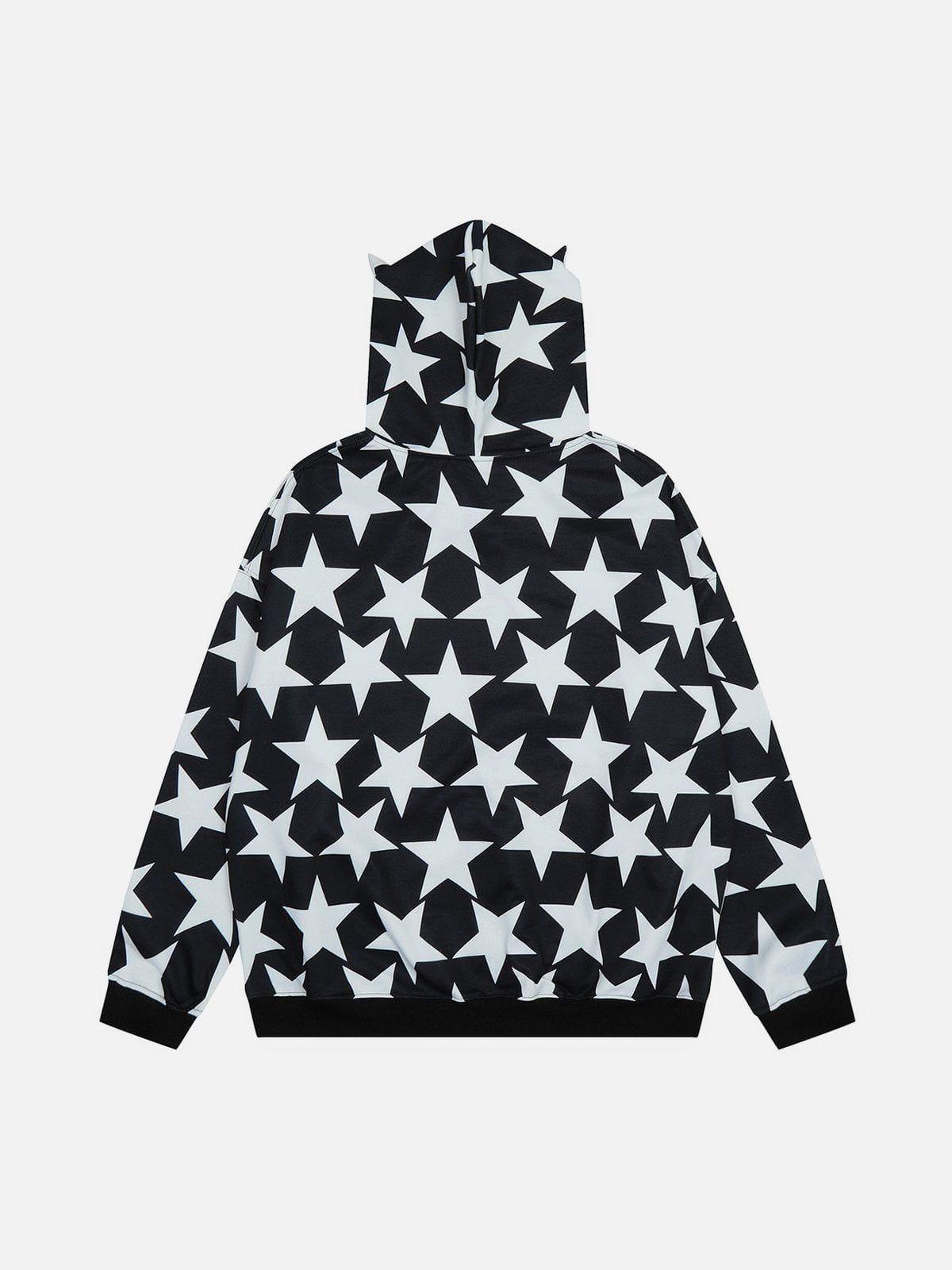 1984® - Stars Print Devil Horns Zipper Hoodie - 1984brand