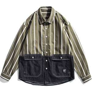 1984® - Stripe Splicing Denim Long-sleeved Shirt - 1984brand