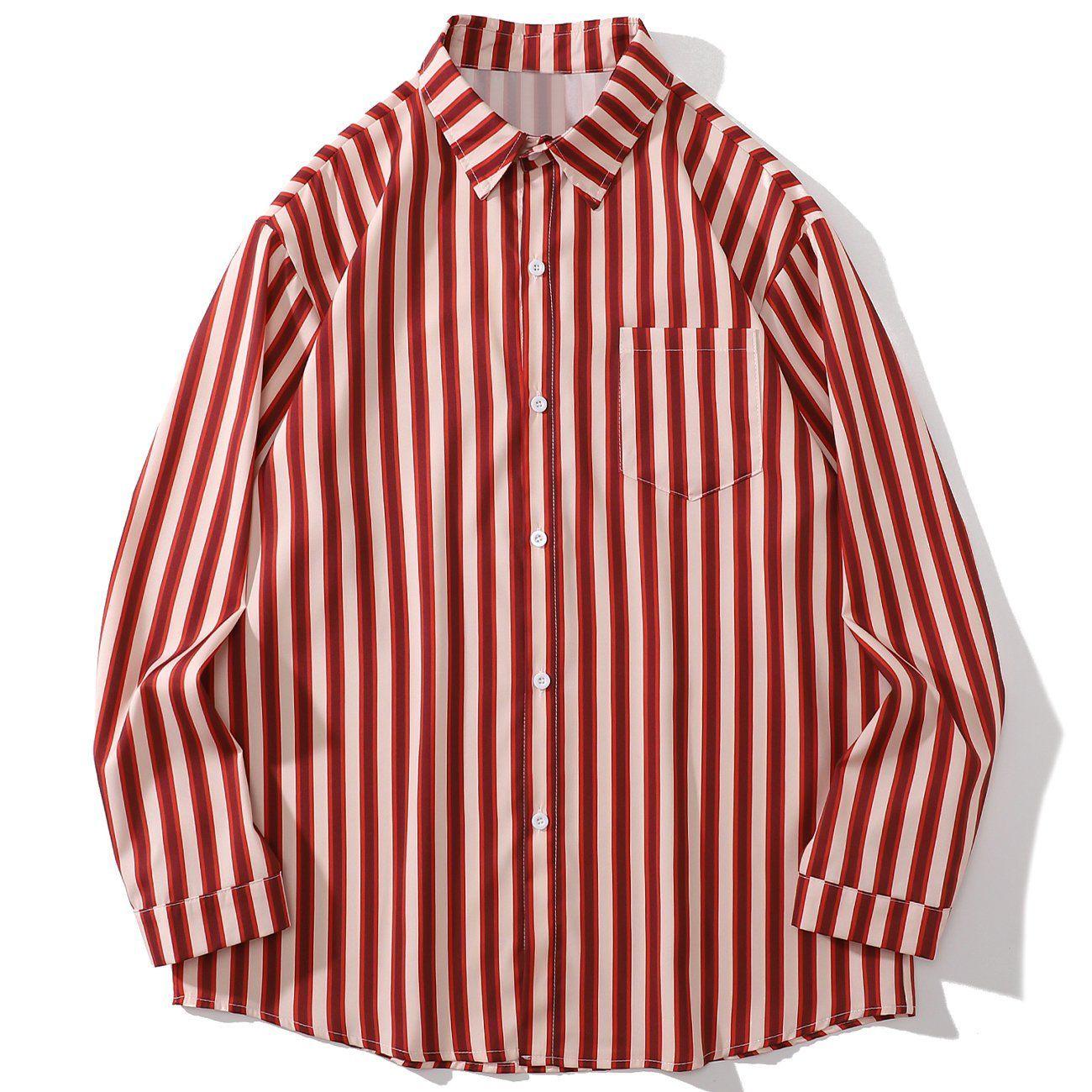 1984® - Vertical Stripes Color Block Long-sleeved Shirt - 1984brand