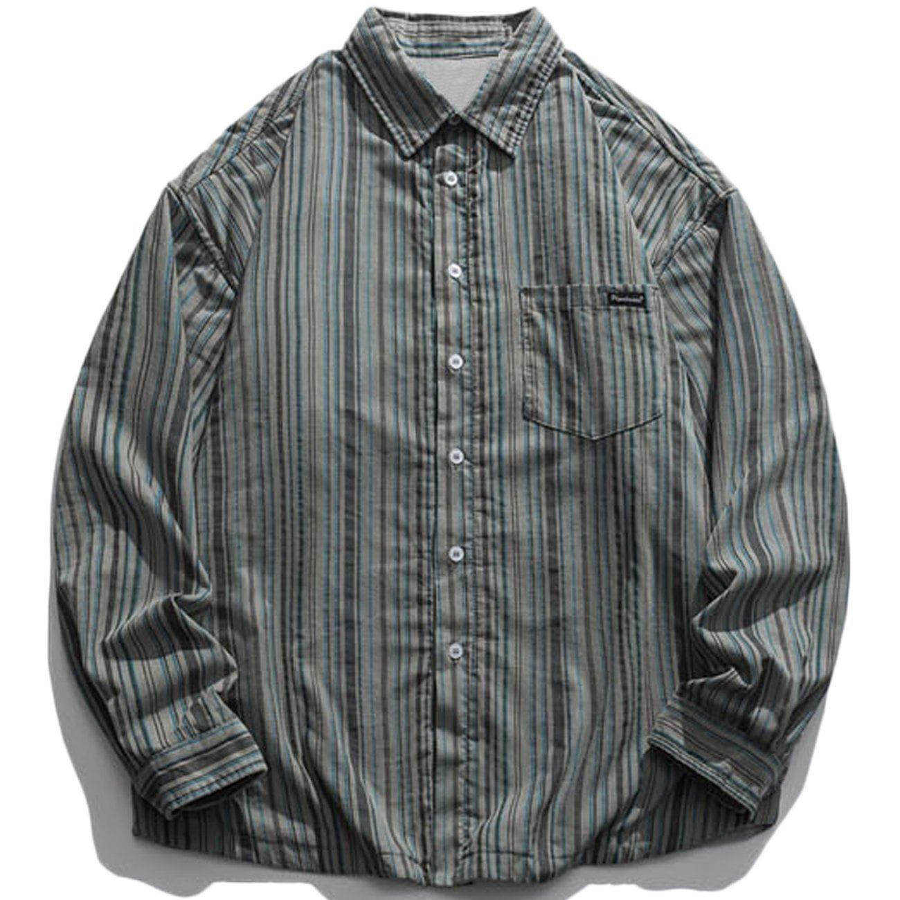 1984® - Vertical Stripes Plus Fleece Long-sleeved Shirt - 1984brand