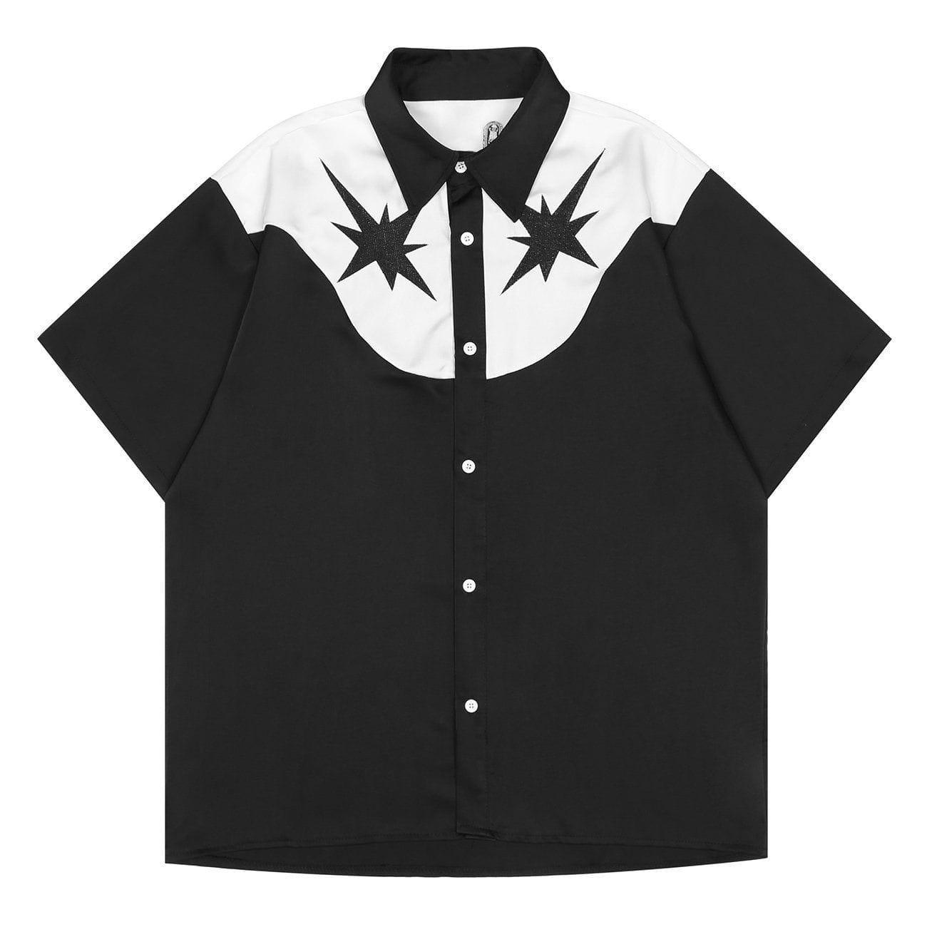 1984® - Vintage Stars Embroidery Patchwork Short Sleeve Shirt - 1984brand