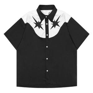 1984® - Vintage Stars Embroidery Patchwork Short Sleeve Shirt - 1984brand