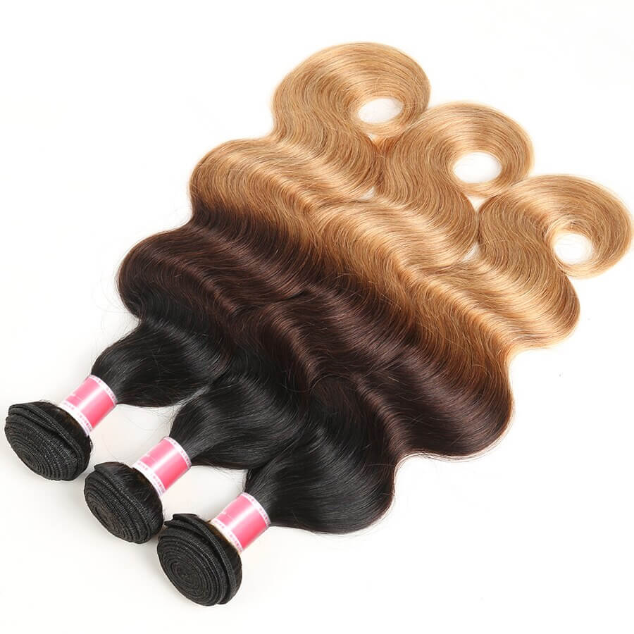 T1B/4/27# Three Tone Ombre Brazilian Body Wave Virgin Hair 3 Bundles hermosahair