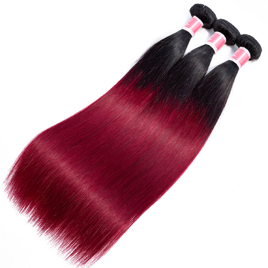 Ombre T1B/99J Brazilian Virgin Straight Hair 3/4 Bundles 10A Burgundy Human Hair Weave Extension hermosahair