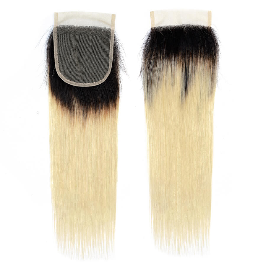 Ombre T1B/613 Blonde Brazilian Straight Hair 3 Bundles With 4*4 Closure Virgin Human Hair Hermosa Hair