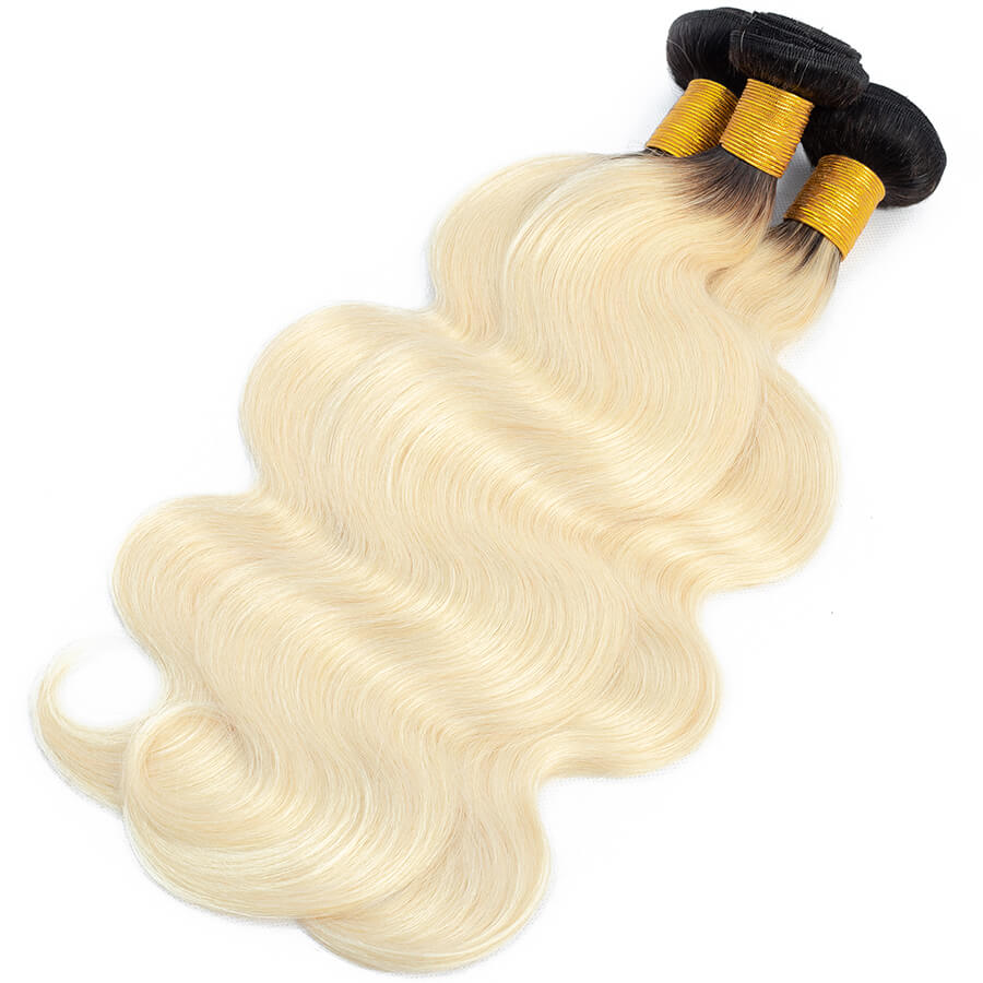 T1b/613 Ombre Blonde Human Hair Weave Brazilian Body Wave 3 Bundles Hermosa Hair