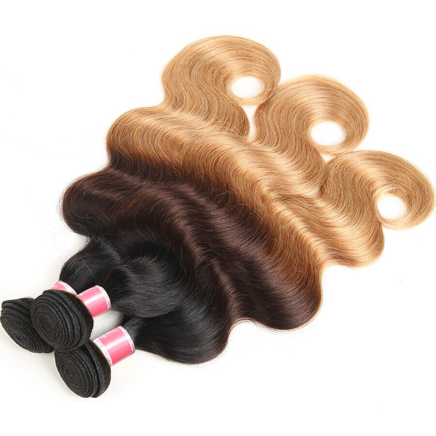 T1B/4/27# Three Tone Ombre Brazilian Body Wave Virgin Hair 3 Bundles hermosahair