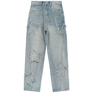 Sneakerhill Retro Washed Jeans Stars Patch Sneakerhill