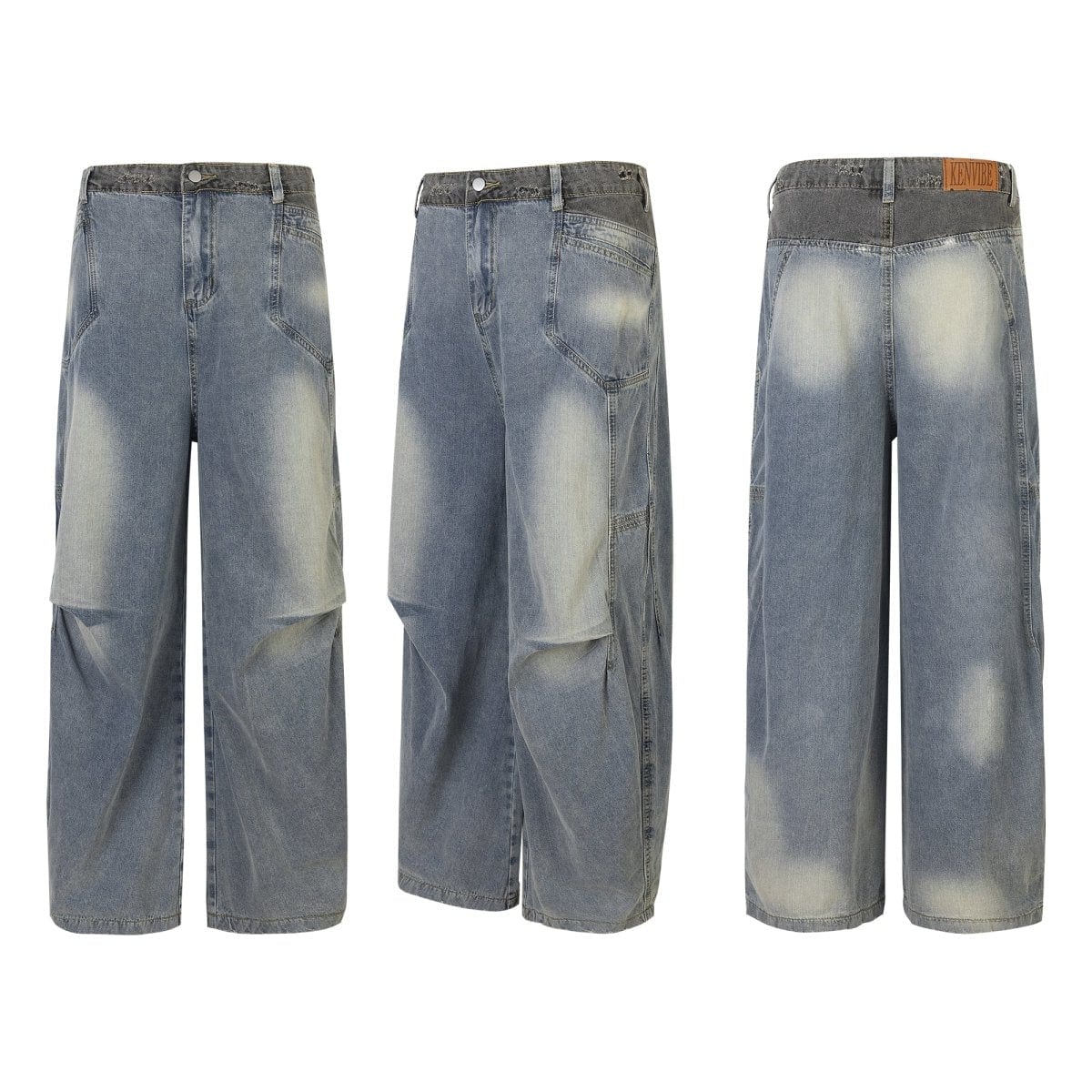 Sneakerhill® Faded Wash Jeans Side Pleated Sneakerhill