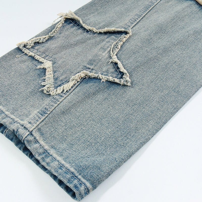 Sneakerhill Retro Washed Jeans Stars Patch Sneakerhill