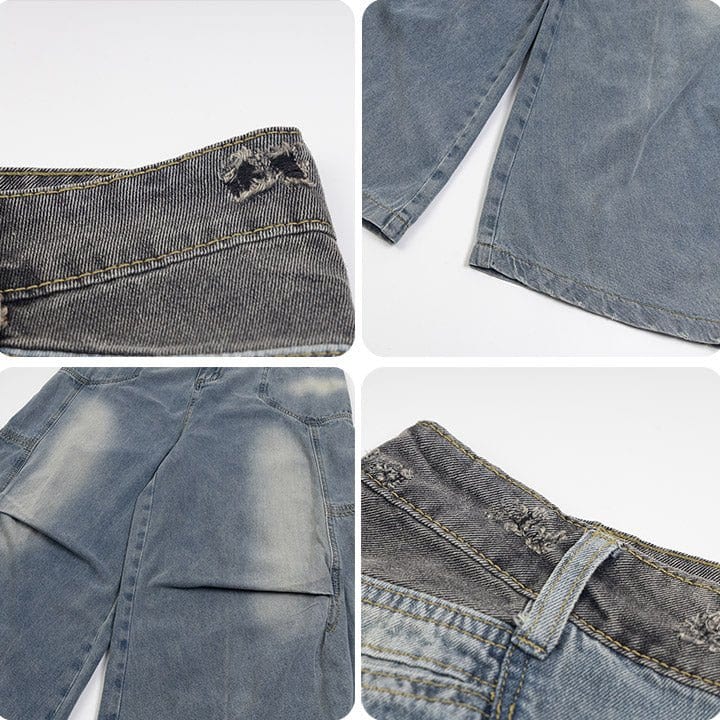 Sneakerhill® Faded Wash Jeans Side Pleated Sneakerhill