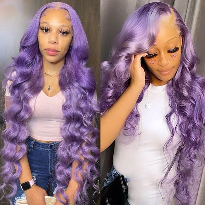 13x4 Purple Color 13x4 HD Lace Front Human Hair Wigs with Baby HairGlueless Lace wig - 1984brand