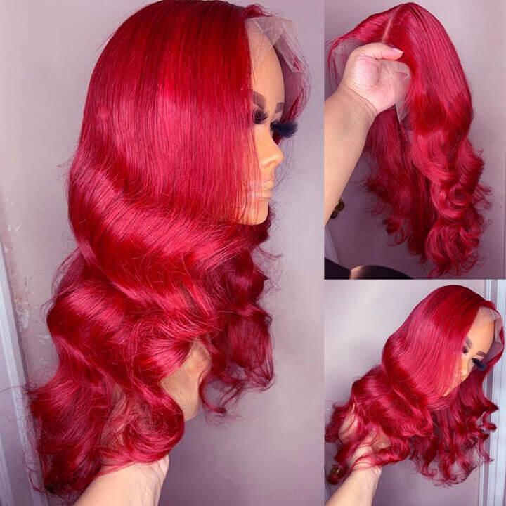 Red Lace Front Wig Straight & Body Wave 13*4 HD Lace Frontal Human Hair Wigs For Women hermosahair