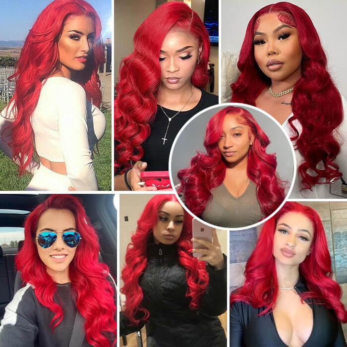 Red Color Lace Front Wigs Body Wave Skin Melt HD Lace Human Hair Wigs Hermosa Hair