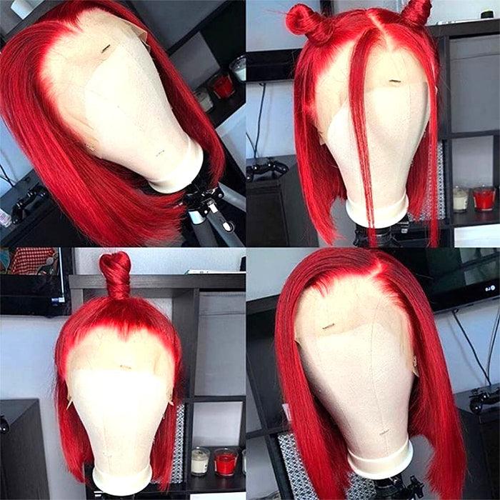 Red Bob Wig Straight 13x4 Lace Front Human Hair Wig Natural Hairline Bob Wigs 150% Density hermosahair