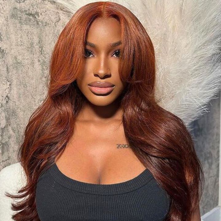 #33 Reddish Brown Curtain Bangs Wigs 13x4 HD Lace Front Human Hair Wig - 1984brand