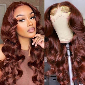 Reddish Brown Human Hair Body Wave Wigs 13X4 HD Lace Front Wigs Pre-Plucked Hairline Hermosa Hair