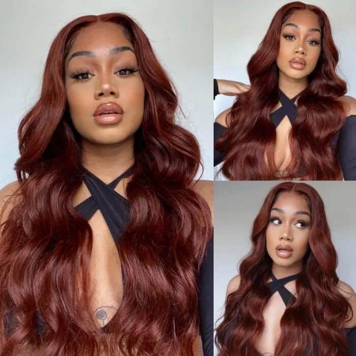 Reddish Brown Human Hair Body Wave Wigs 13X4 HD Lace Front Wigs Pre-Plucked Hairline Hermosa Hair