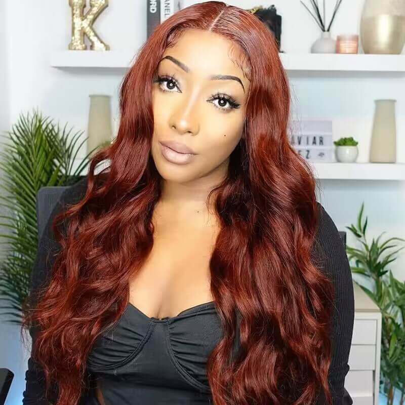 PartingPlus Glueless Body Wave Wig 8x5 Closure HD Lace 100% Human Hair Wig 33# Reddish Brown Color Hermosa Hair