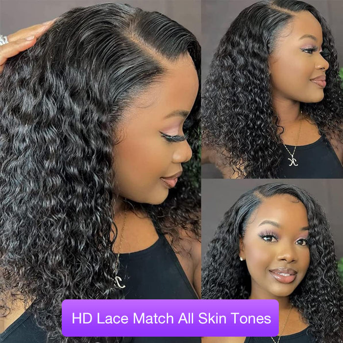 Ready To Go Glueless Curly Bob Wigs Pre Cut HD Lace Closure Wigs 100% Human Hair hermosahair