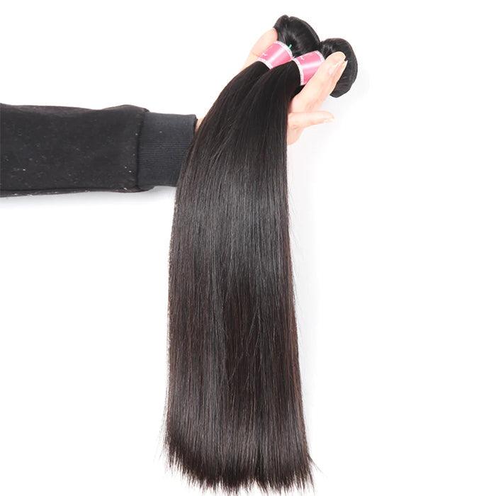 Malaysian Straight Virgin Hair Weave 3 Bundles With Lace Frontal 13x4 Ear To Ear Hermosa Hair