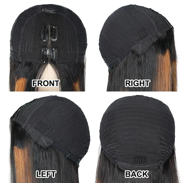Hot Highlight Balayage Straight V/U Part Wig No Leave Out Glueless Human Hair Wigs Beginner Friendly Hermosa Hair