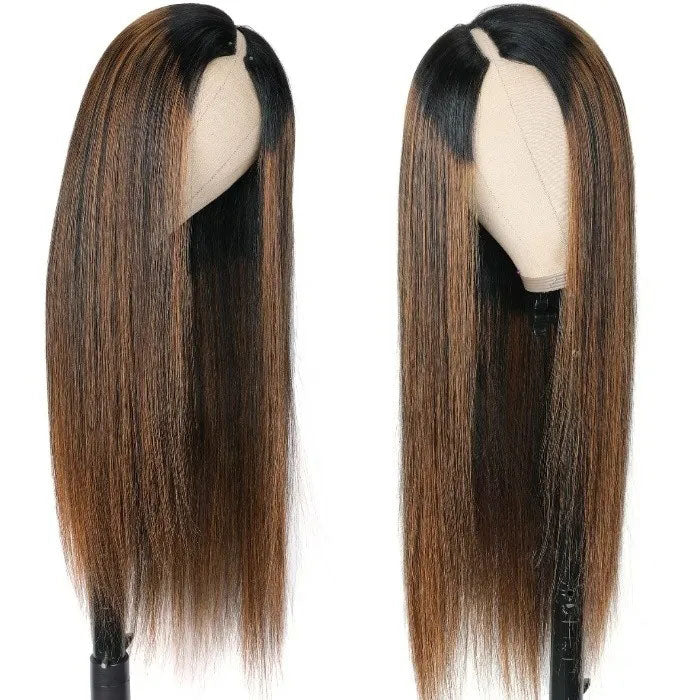 Hot Highlight Balayage Straight V/U Part Wig No Leave Out Glueless Human Hair Wigs Beginner Friendly Hermosa Hair