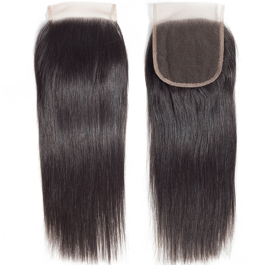 Malaysian Straight Hair 4 Bundles With 4x4 Lace Closure Human Hair Closure With Bundle Deals hermosahair