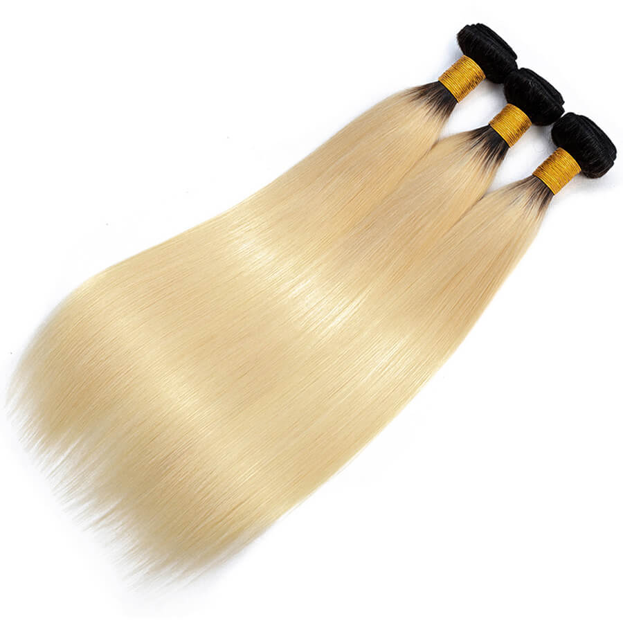 T1b/613 Ombre Blonde Brazilian Virgin Straight Hair 3 Bundles Unprocessed 100% Humanm Hiar Weave Extensions Hermosa Hair