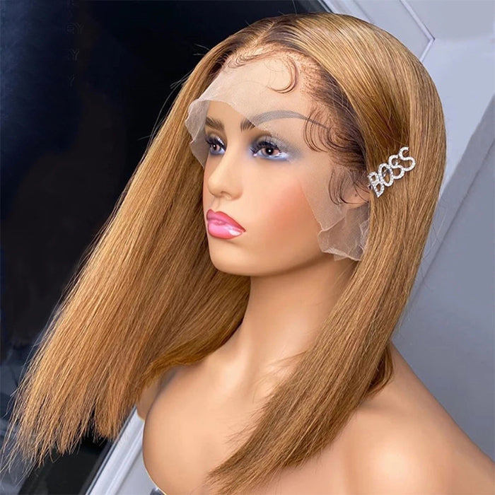 Ombre Blonde T4/27 Straight 13x4 Lace Front Wig Short bob Lace Front Human Hair Wigs hermosahair