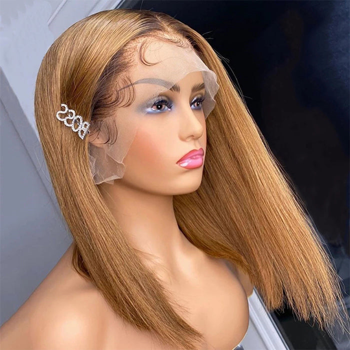 Ombre Blonde T4/27 Straight 13x4 Lace Front Wig Short bob Lace Front Human Hair Wigs hermosahair