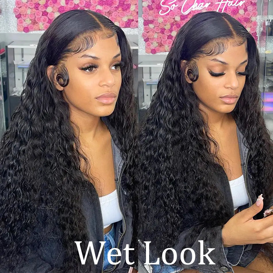 13x6 Full Frontal HD Lace Wig Water Wave Pre Bleached Knots Human Hair Wigs - 1984brand