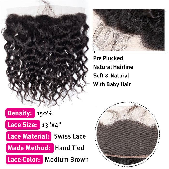 Peruvian Water Wave Virgin Hair Weave 3 Bundles With 13*4 Lace Frontal Hermosa Hair