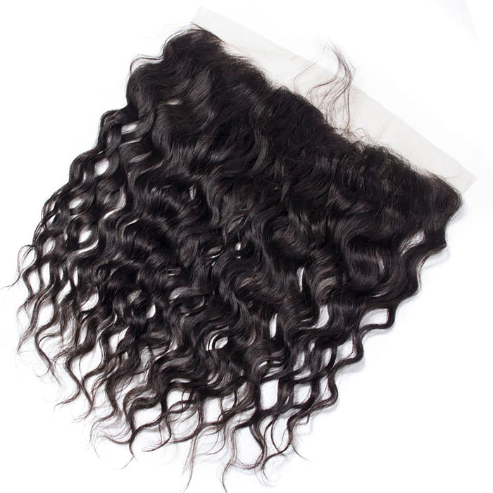 Malaysian Water Wave 4 Bundles With 13X4 Ear To Ear Lace Frontal Natural Color hermosahair