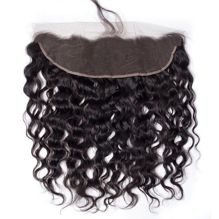 Malaysian Water Wave 4 Bundles With 13X4 Ear To Ear Lace Frontal Natural Color hermosahair