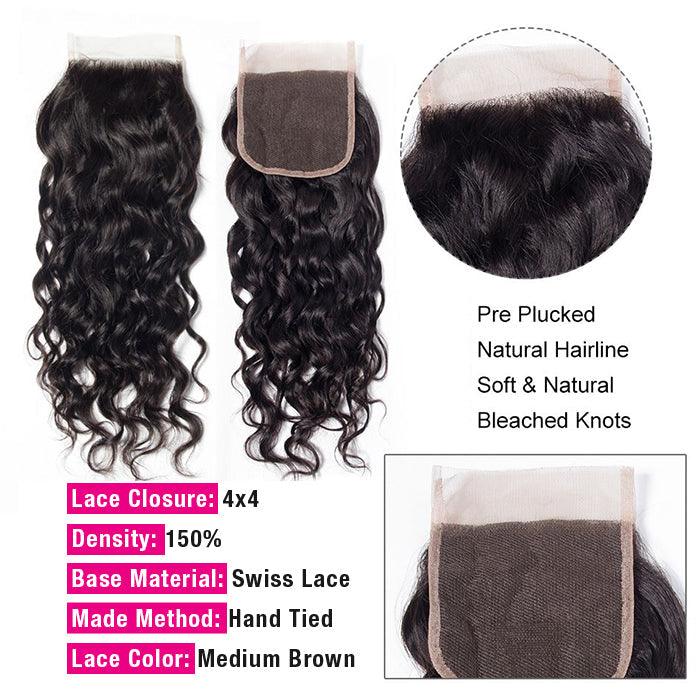 Peruvian Water Wave 4 Bundles with 4*4 Closure Soft Unprocessed Virgin Human Hair hermosahair