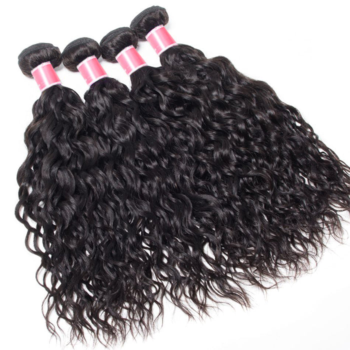 Malaysian Water Wave 4 Bundles With 13X4 Ear To Ear Lace Frontal Natural Color hermosahair