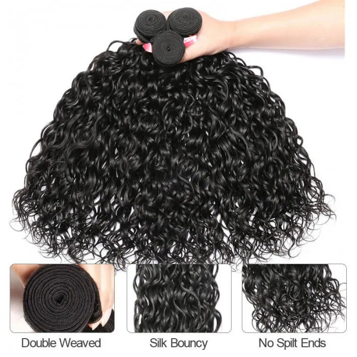 Peruvian Water Wave 3/4 Bundle Deals Unprocessed Virgin Human Hair Extensions In Stock hermosahair