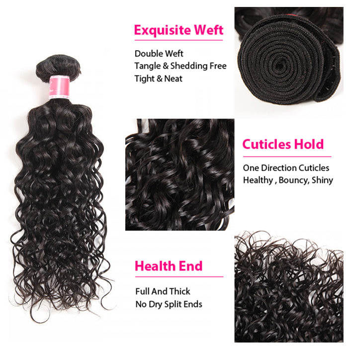 Malaysian Water Wave 3/4 Bundle Deals Unprocessed Virgin Human Hair Bundles Natural Black Color hermosahair